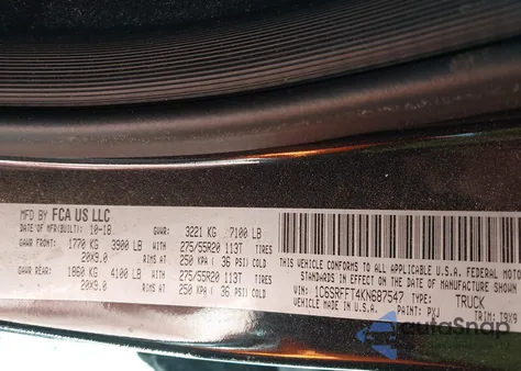 2019 Ram 1500 Big Horn/Lone Star 4X4 5'7 Box из США, поврежденный, VIN 1C6SRFFT4KN687547